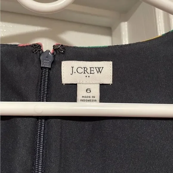 J.Crew Factory Floral Basketweave Square Neck Sheath Dress Navy - Picture 9 of 10